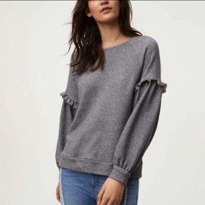 Loft M Women's Gray Ruffle Long Sleeve Sweatshirt Top